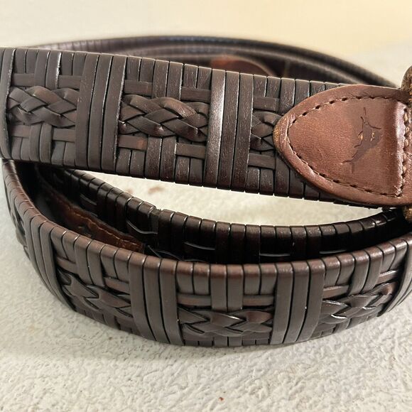 Tommy Bahama Braided Belt Mens Size 48 Brown Leather Inter-Woven Western Beach - Picture 2 of 8